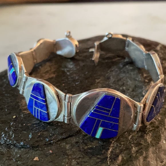Navajo Native American Vintage Zora Joe and Rick Tolino Lapis Link Bracelet - Picture 8 of 16